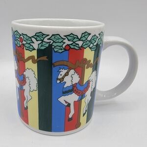 Vintage Holly Carousel Prancer Horse Colorful Christmas Ceramic Mug